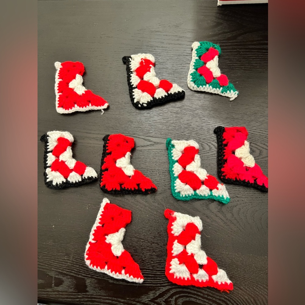 Vintage set of 9 handmade crocheted small stockings